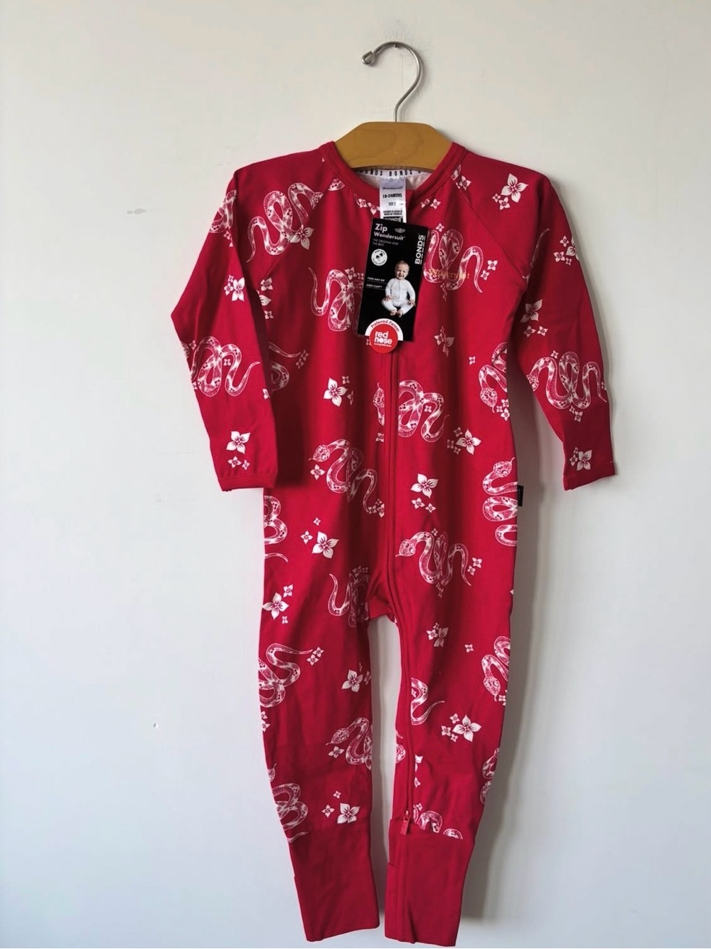 Bonds Red Zip-Up year of the Snake & Floral Print Footed Pajamas